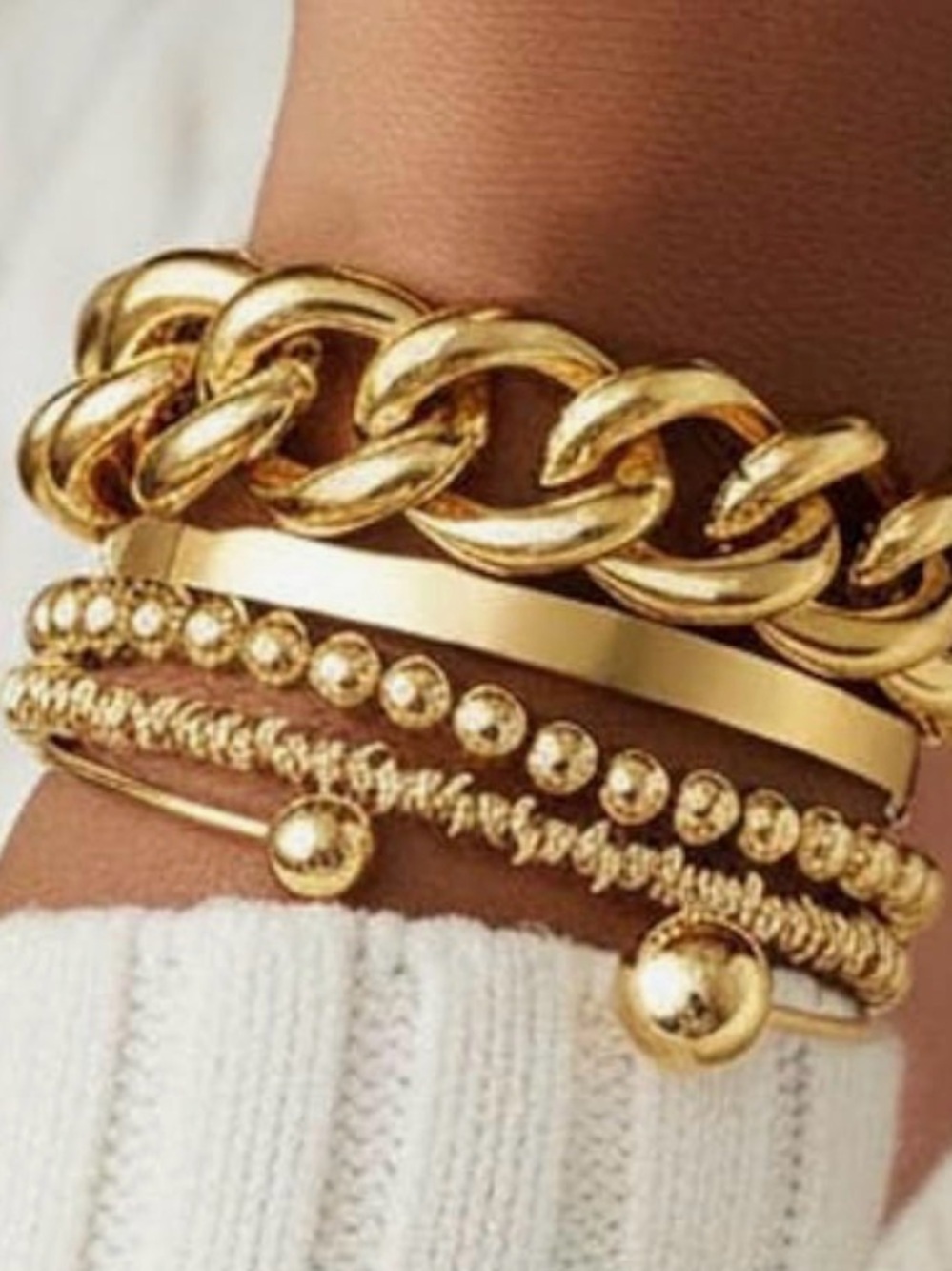 Gold Tone Bangle and Bead Bracelet 5-pc Set - Women's Stackable NWT